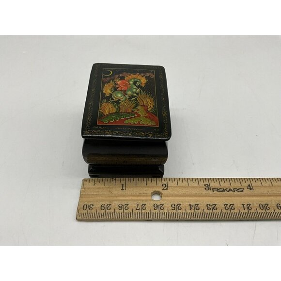 Russian Lacquer Vintage Palekh Style Trinket Box in Original Box Collectible - Picture 15 of 16